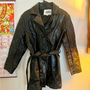 CO Black Leather Belted Jacket